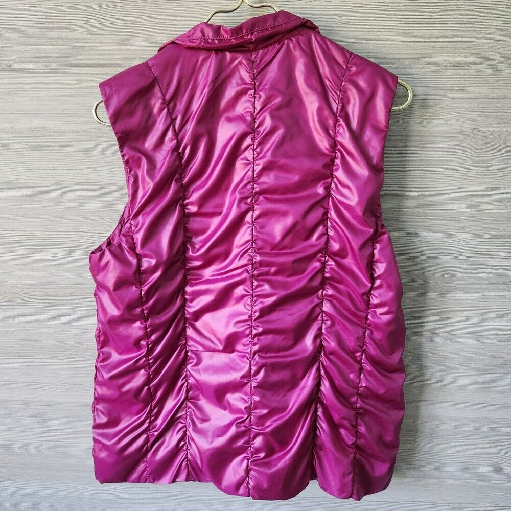 NWT Zenergy By Chicos Womens Pink Shimmer Romana Ruched Zip Puffer Vest Size - Picture 13 of 16